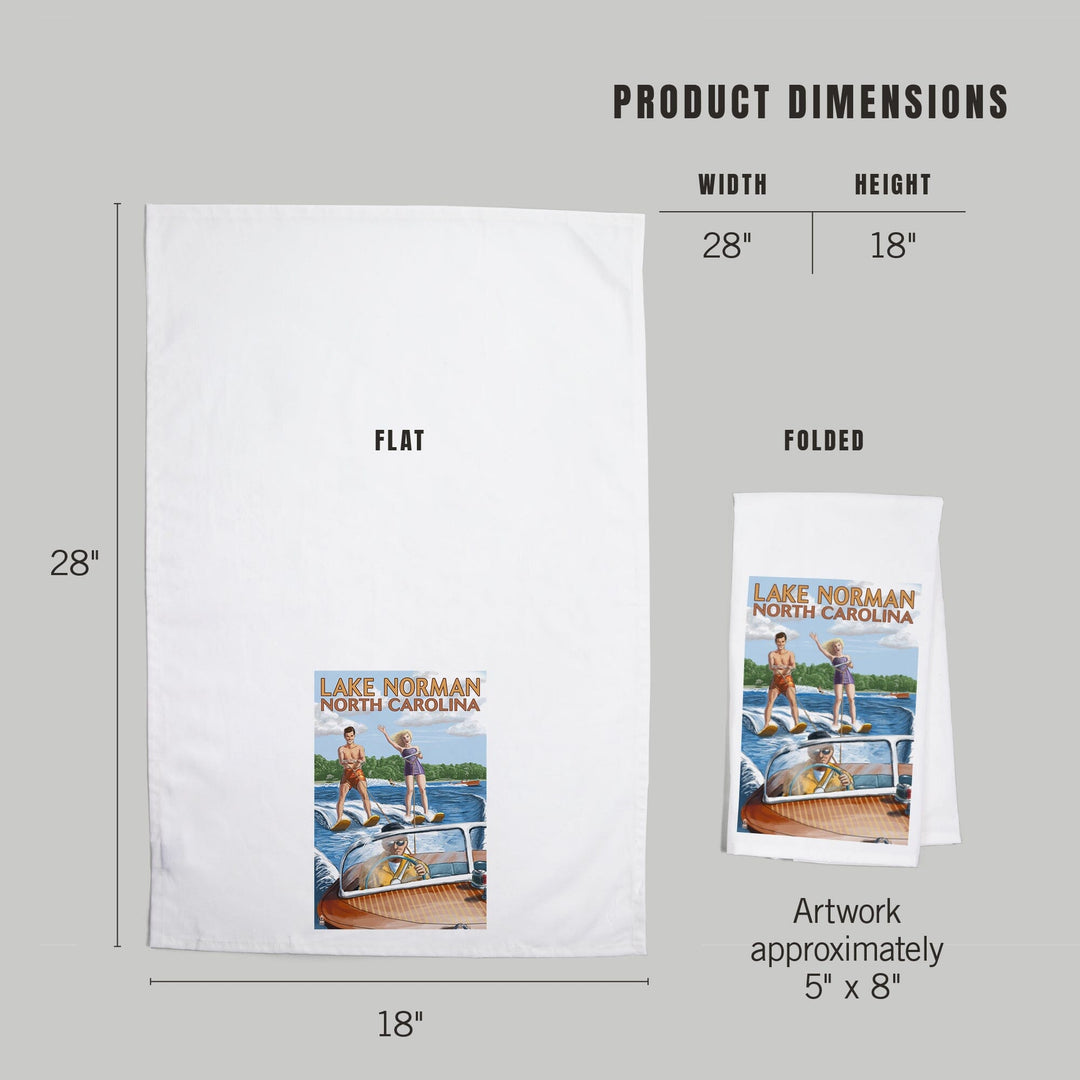 Lake Norman, North Carolina, Water Skiing, Organic Cotton Kitchen Tea Towels Kitchen Lantern Press 