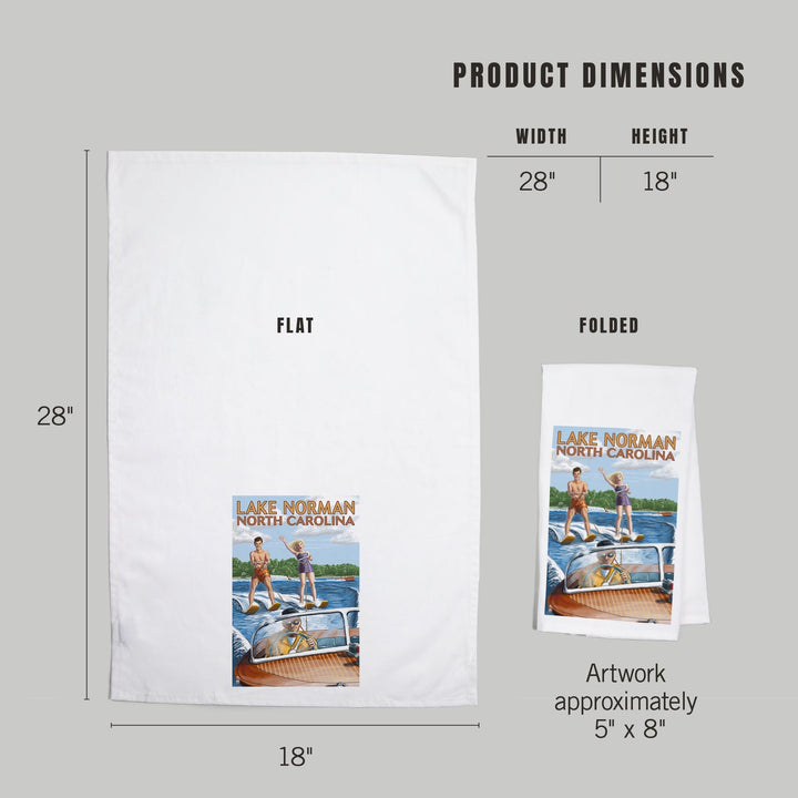 Lake Norman, North Carolina, Water Skiing, Organic Cotton Kitchen Tea Towels Kitchen Lantern Press 