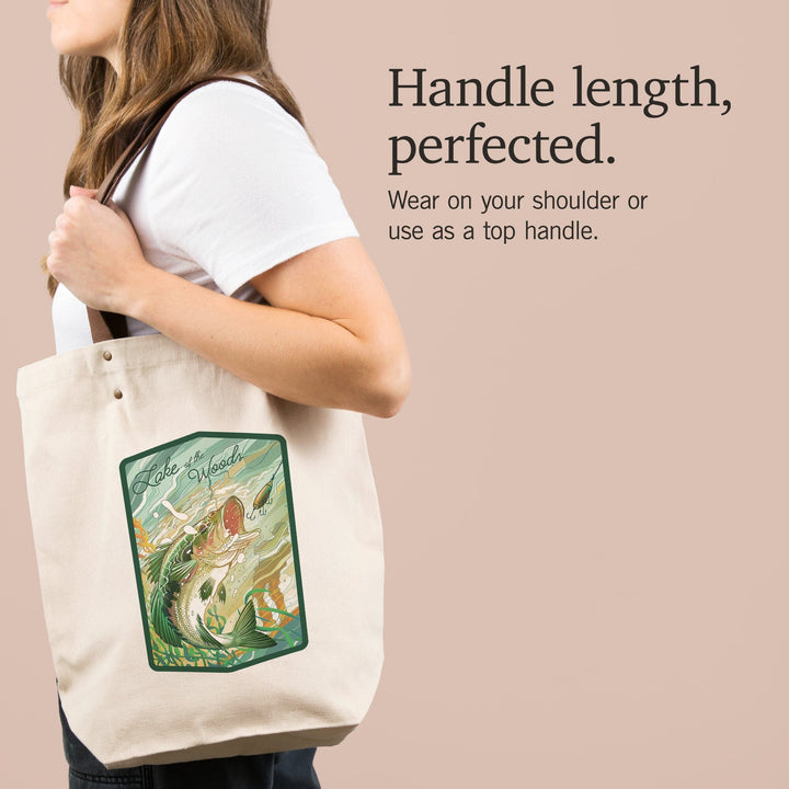 Lake of the Woods, Minnesota, Fish All Day, Bass, Contour, Deluxe Tote Totes Lantern Press 