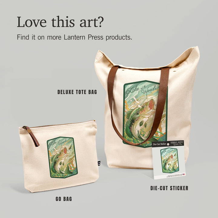 Lake of the Woods, Minnesota, Fish All Day, Bass, Contour, Deluxe Tote Totes Lantern Press 