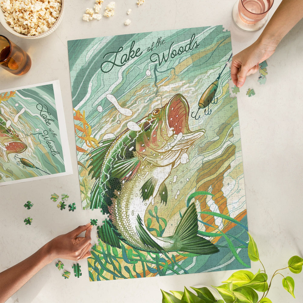 Lake of the Woods, Minnesota, Fish All Day, Bass, Jigsaw Puzzle Puzzle Lantern Press 