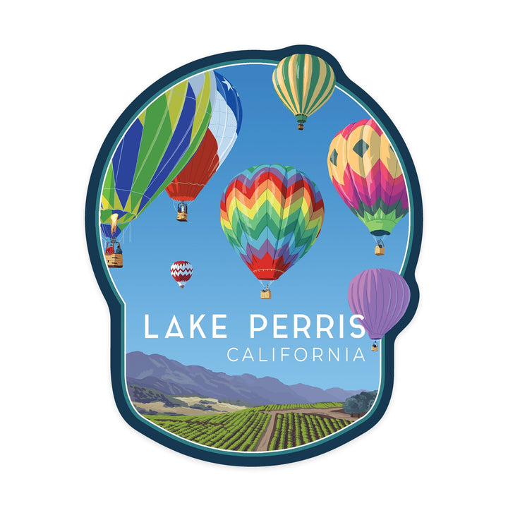 Lake Perris, California, Hot Air Balloons, Contour, Vinyl Sticker - Lantern Press