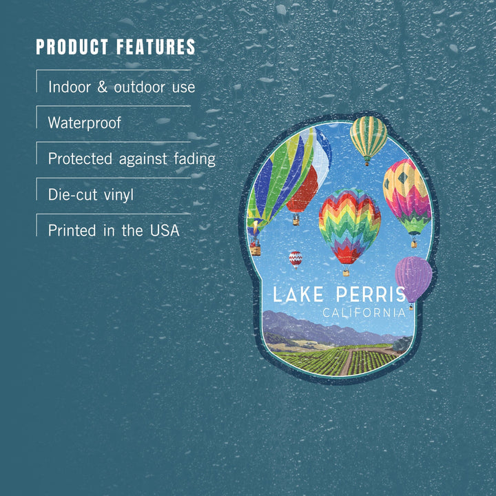 Lake Perris, California, Hot Air Balloons, Contour, Vinyl Sticker - Lantern Press