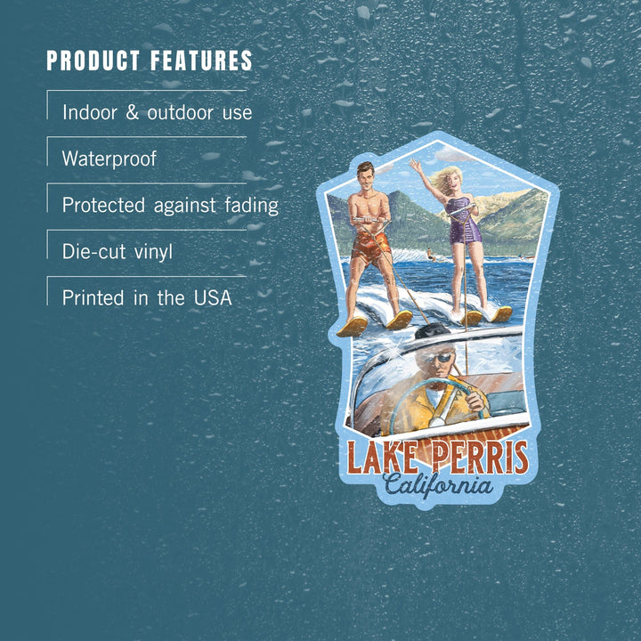 Lake Perris, California, Water Skiing Scene, Contour, Vinyl Sticker - Lantern Press