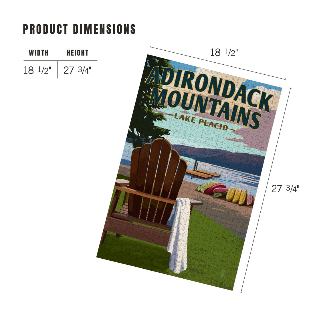Lake Placid, New York, Adirondack Mountains, Lake and Adirondack Chair, Jigsaw Puzzle Puzzle Lantern Press 