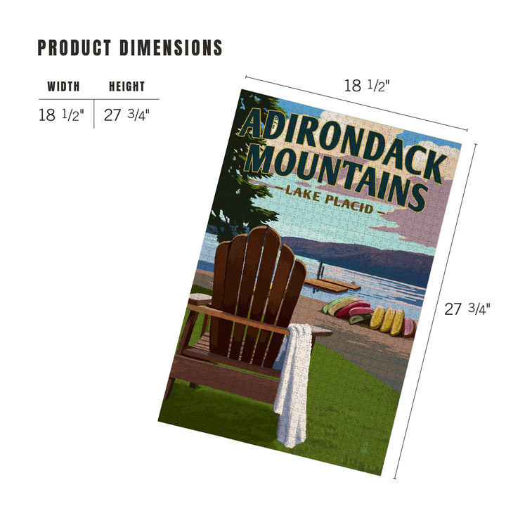 Lake Placid, New York, Adirondack Mountains, Lake and Adirondack Chair, Jigsaw Puzzle Puzzle Lantern Press 