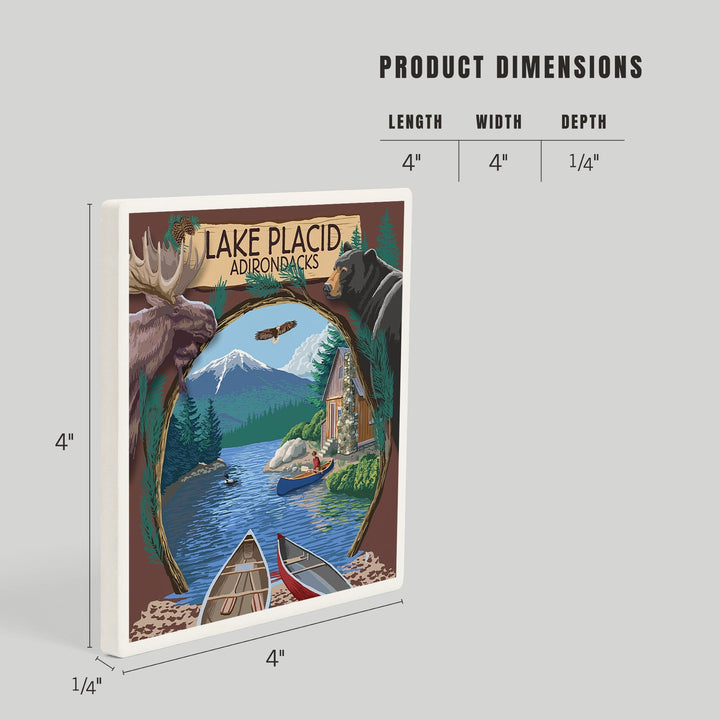 Lake Placid, New York, Adirondacks Canoe Scene, Coasters Coasters Lantern Press 