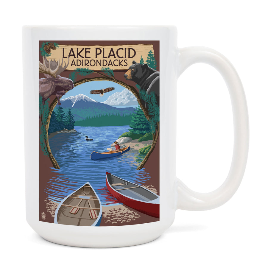 Lake Placid, New York, Adirondacks Canoe Scene, Lantern Press Artwork, Ceramic Mug Mugs Lantern Press 