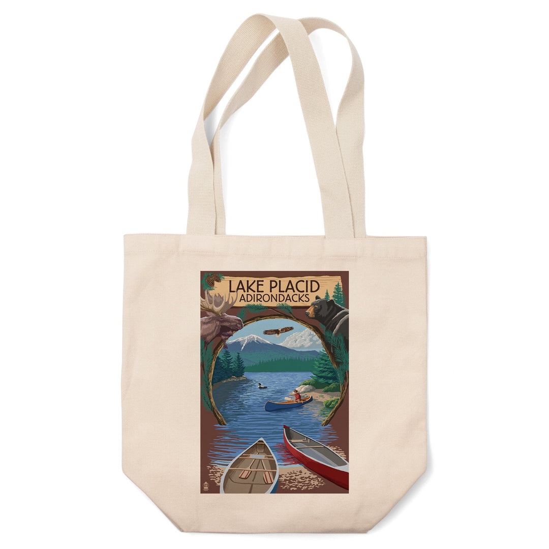 Lake Placid, New York, Adirondacks Canoe Scene, Tote Bag Totes Lantern Press 