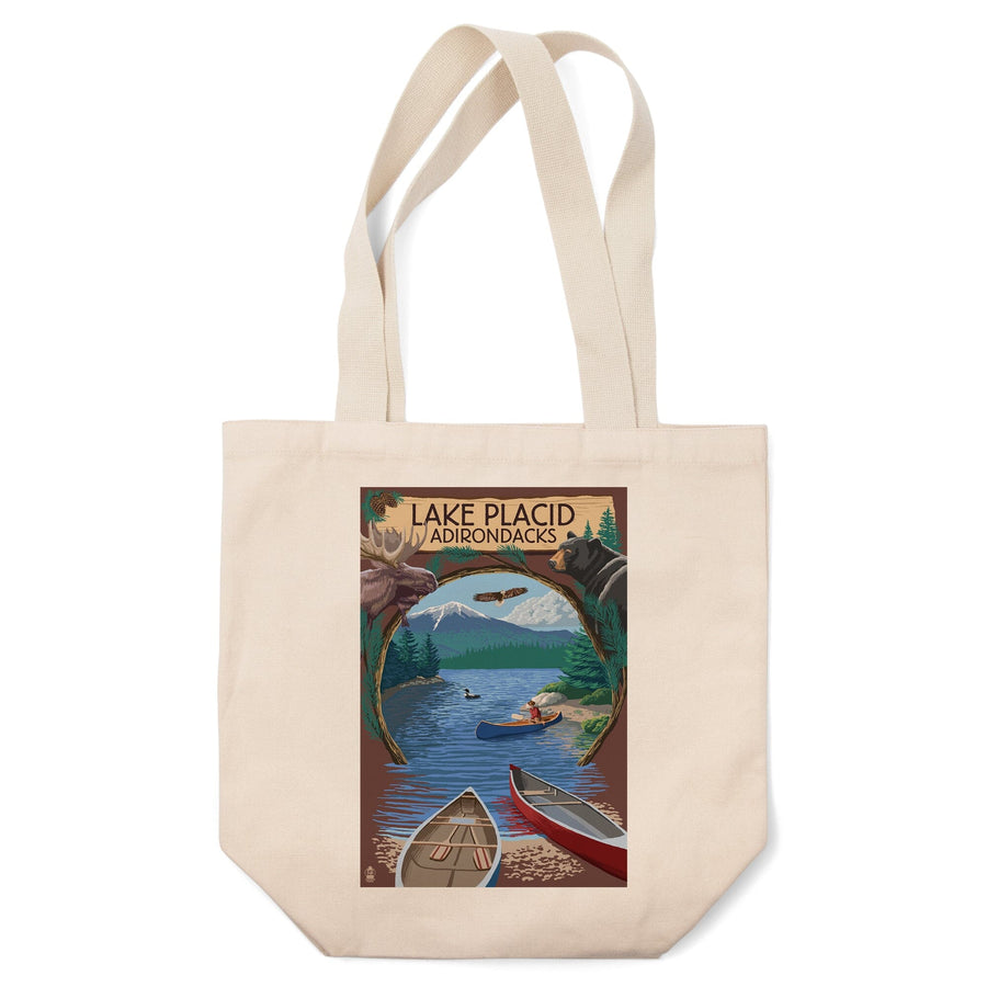 Lake Placid, New York, Adirondacks Canoe Scene, Tote Bag Totes Lantern Press 