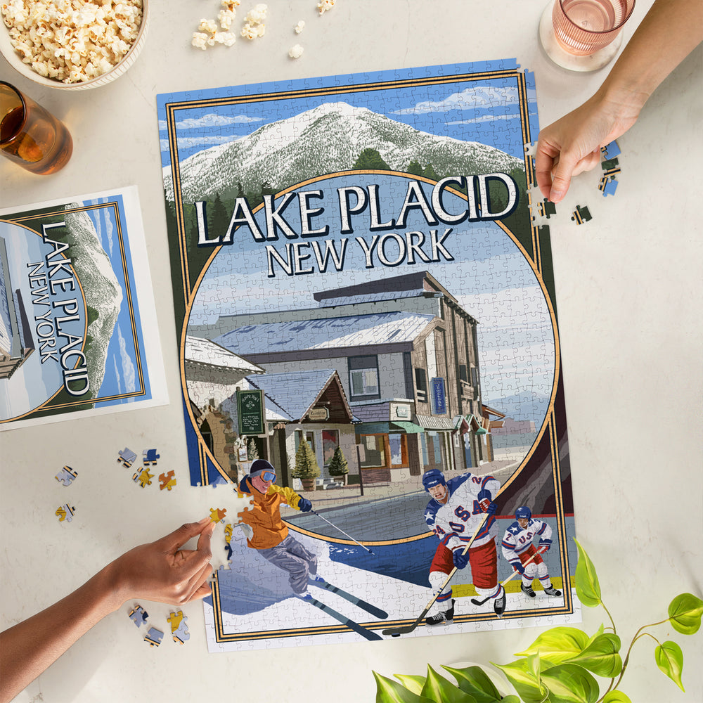 Lake Placid, New York, Montage Scenes, Jigsaw Puzzle Puzzle Lantern Press 
