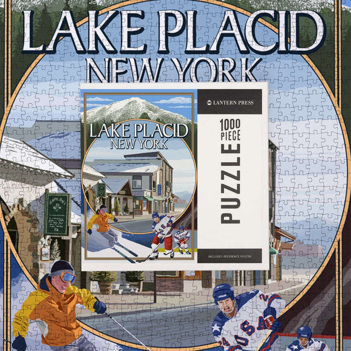 Lake Placid, New York, Montage Scenes, Jigsaw Puzzle Puzzle Lantern Press 