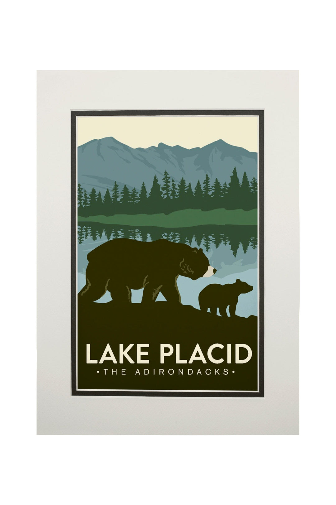 Lake Placid, New York, The Adirondacks, Grizzly Bears, Vector, Art & Giclee Prints Art Lantern Press 11 x 14 Matted Art Print 