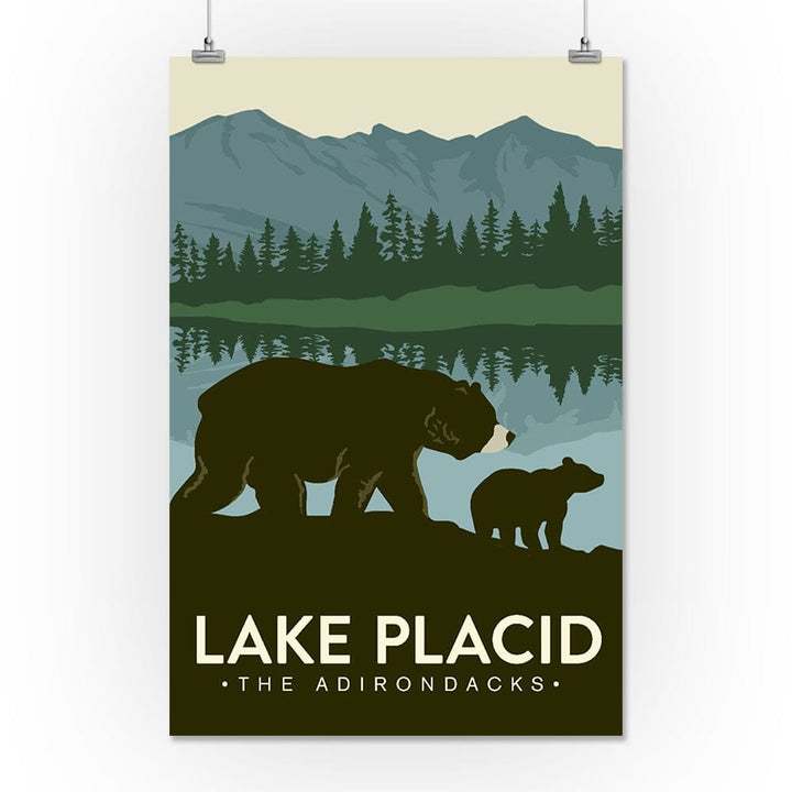Lake Placid, New York, The Adirondacks, Grizzly Bears, Vector, Art & Giclee Prints Art Lantern Press 16 x 24 Giclee Print 