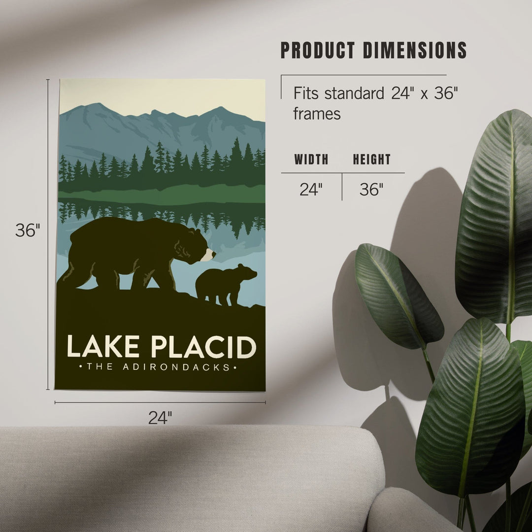 Lake Placid, New York, The Adirondacks, Grizzly Bears, Vector, Art & Giclee Prints Art Lantern Press 