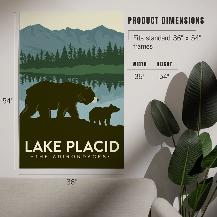 Lake Placid, New York, The Adirondacks, Grizzly Bears, Vector, Art & Giclee Prints Art Lantern Press 