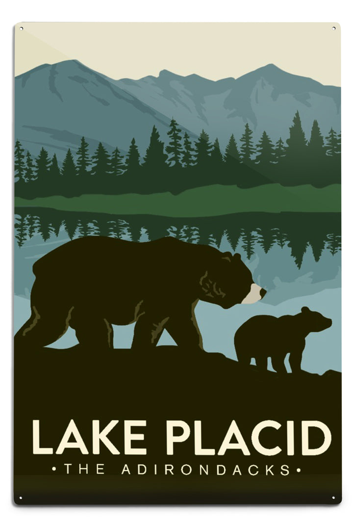 Lake Placid, New York, The Adirondacks, Grizzly Bears, Vector, Art & Giclee Prints Art Lantern Press 8 x 12 Art Print 