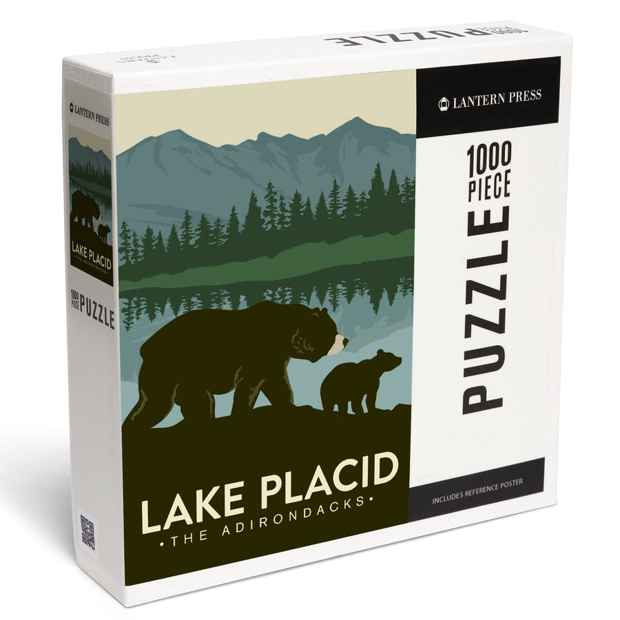 Lake Placid, New York, The Adirondacks, Grizzly Bears, Vector, Jigsaw Puzzle Puzzle Lantern Press 