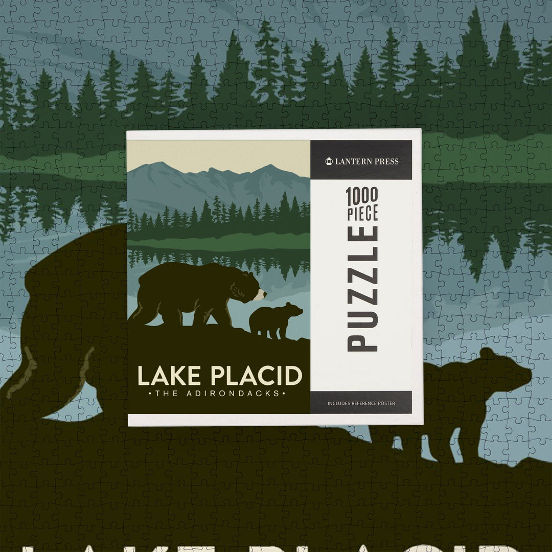 Lake Placid, New York, The Adirondacks, Grizzly Bears, Vector, Jigsaw Puzzle Puzzle Lantern Press 