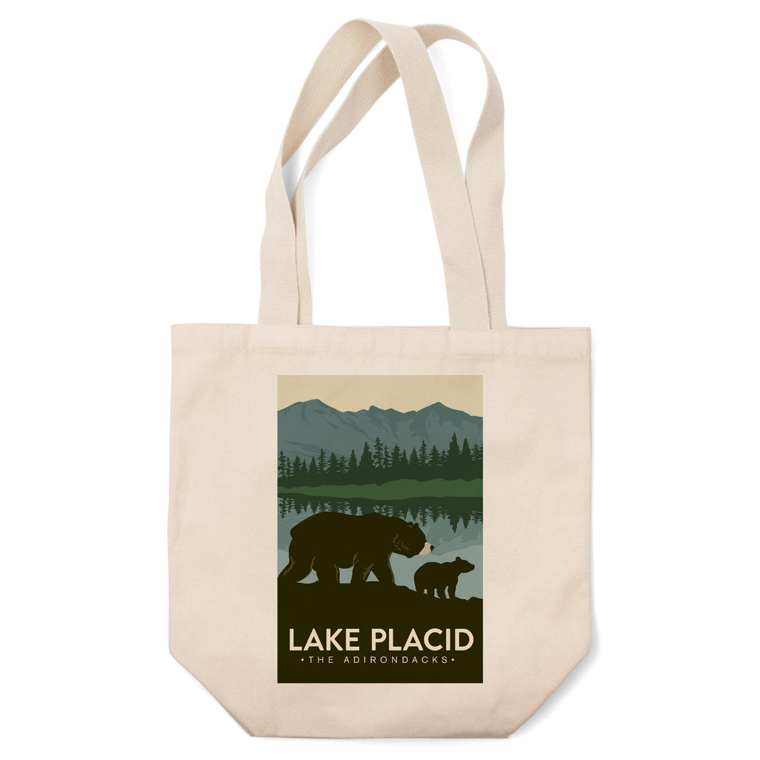 Lake Placid, New York, The Adirondacks, Grizzly Bears, Vector, Lantern Press Artwork, Tote Bag Totes Lantern Press 