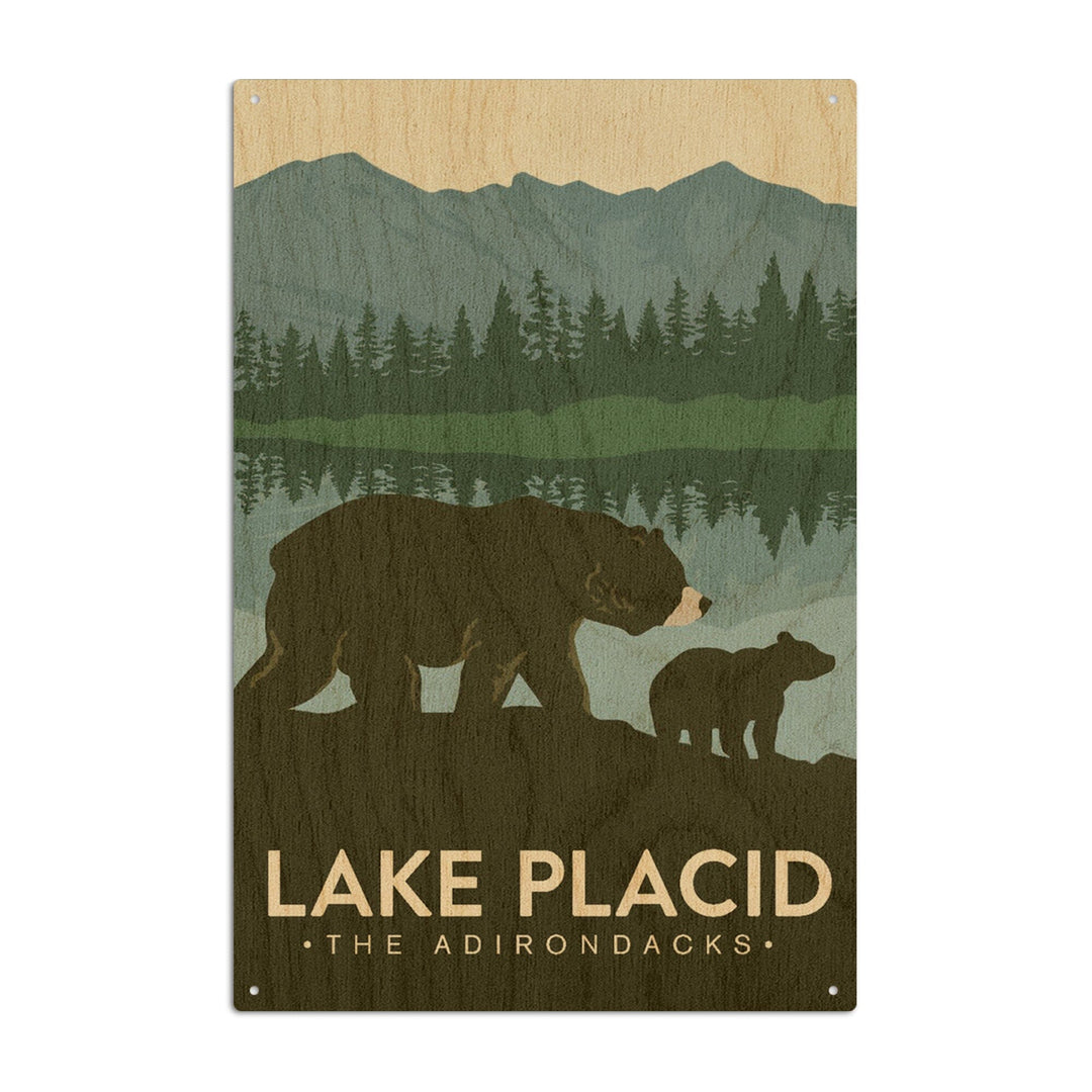Lake Placid, New York, The Adirondacks, Grizzly Bears, Vector, Lantern Press Artwork, Wood Signs and Postcards Wood Lantern Press 10 x 15 Wood Sign 