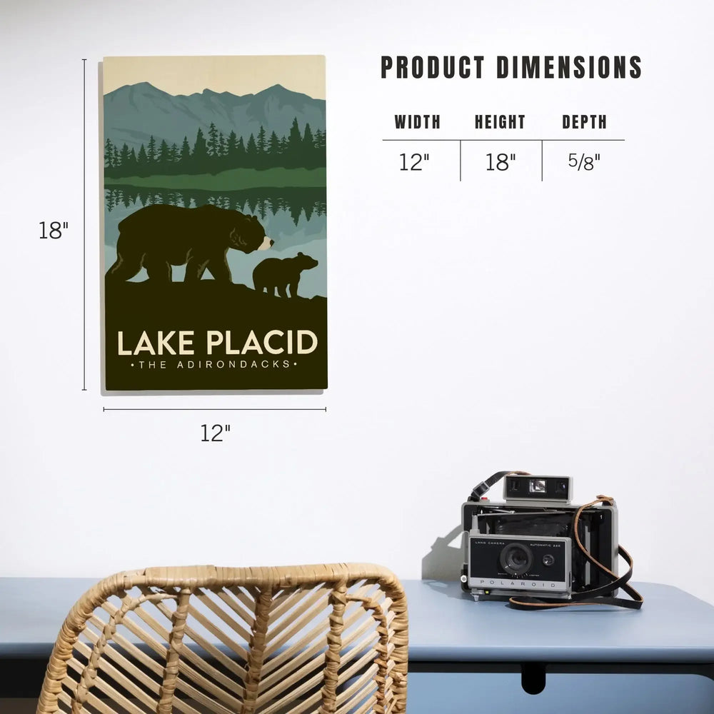 Lake Placid, New York, The Adirondacks, Grizzly Bears, Vector, Lantern Press Artwork, Wood Signs and Postcards - Lantern Press