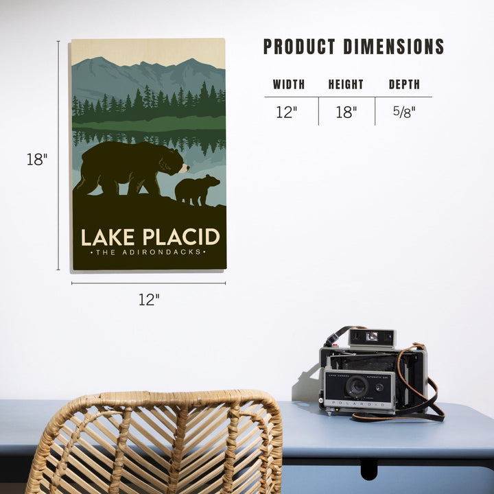 Lake Placid, New York, The Adirondacks, Grizzly Bears, Vector, Lantern Press Artwork, Wood Signs and Postcards Wood Lantern Press 