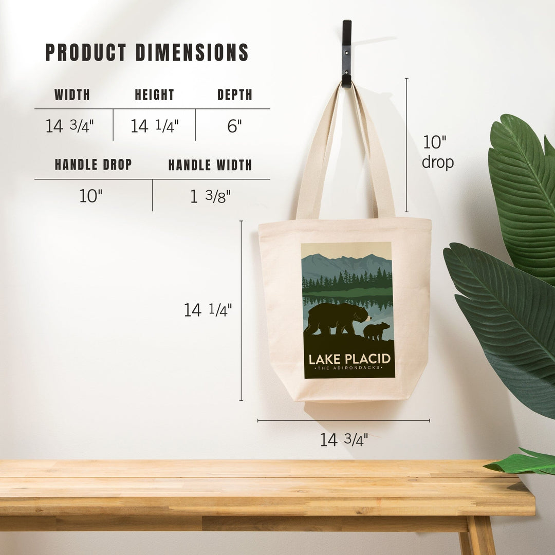 Lake Placid, New York, The Adirondacks, Grizzly Bears, Vector, Tote Bag Totes Lantern Press 