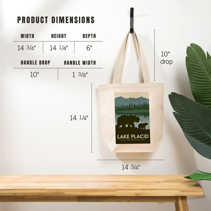 Lake Placid, New York, The Adirondacks, Grizzly Bears, Vector, Tote Bag Totes Lantern Press 