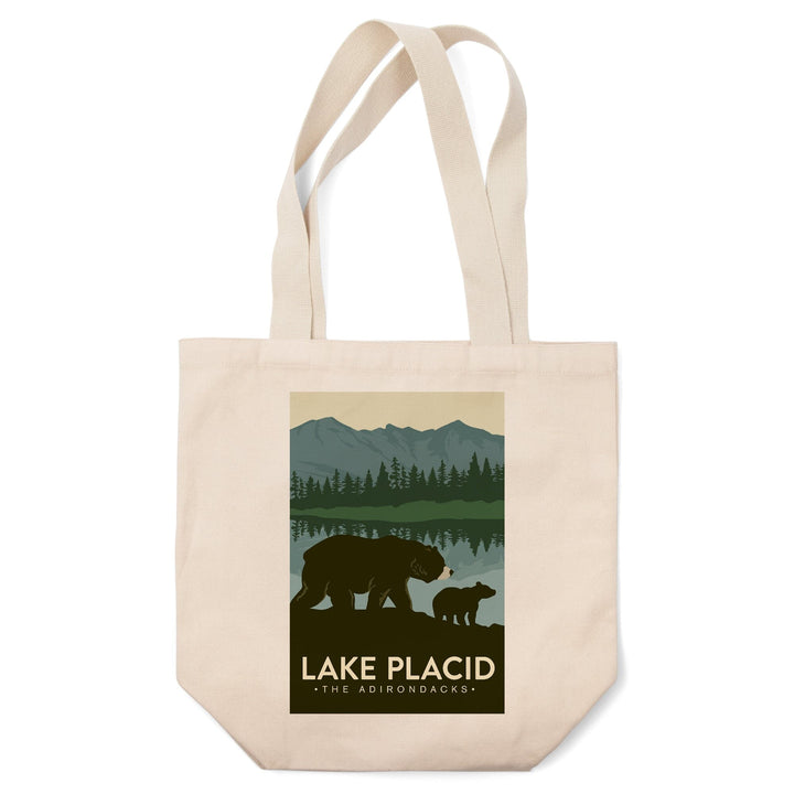 Lake Placid, New York, The Adirondacks, Grizzly Bears, Vector, Tote Bag Totes Lantern Press 
