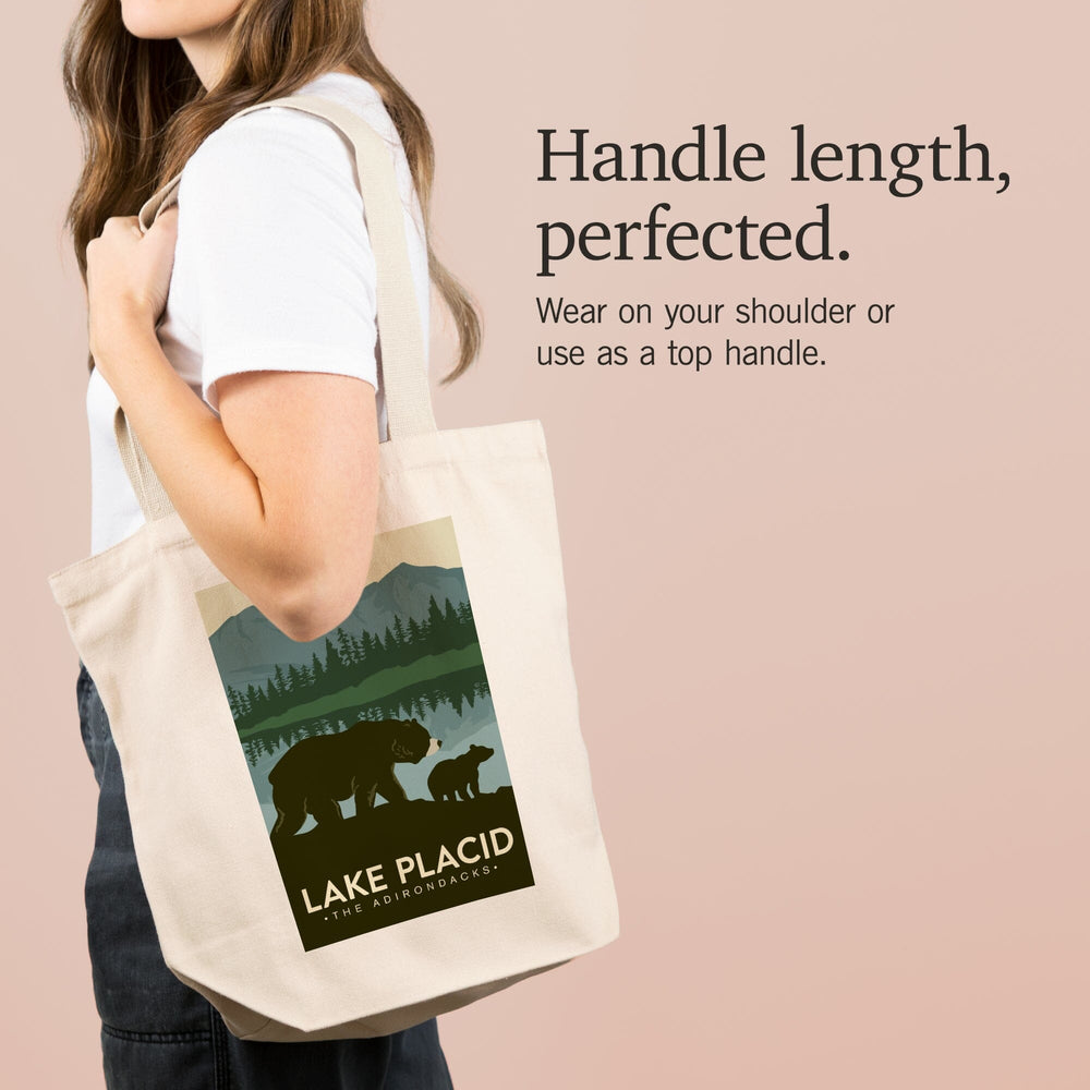Lake Placid, New York, The Adirondacks, Grizzly Bears, Vector, Tote Bag Totes Lantern Press 