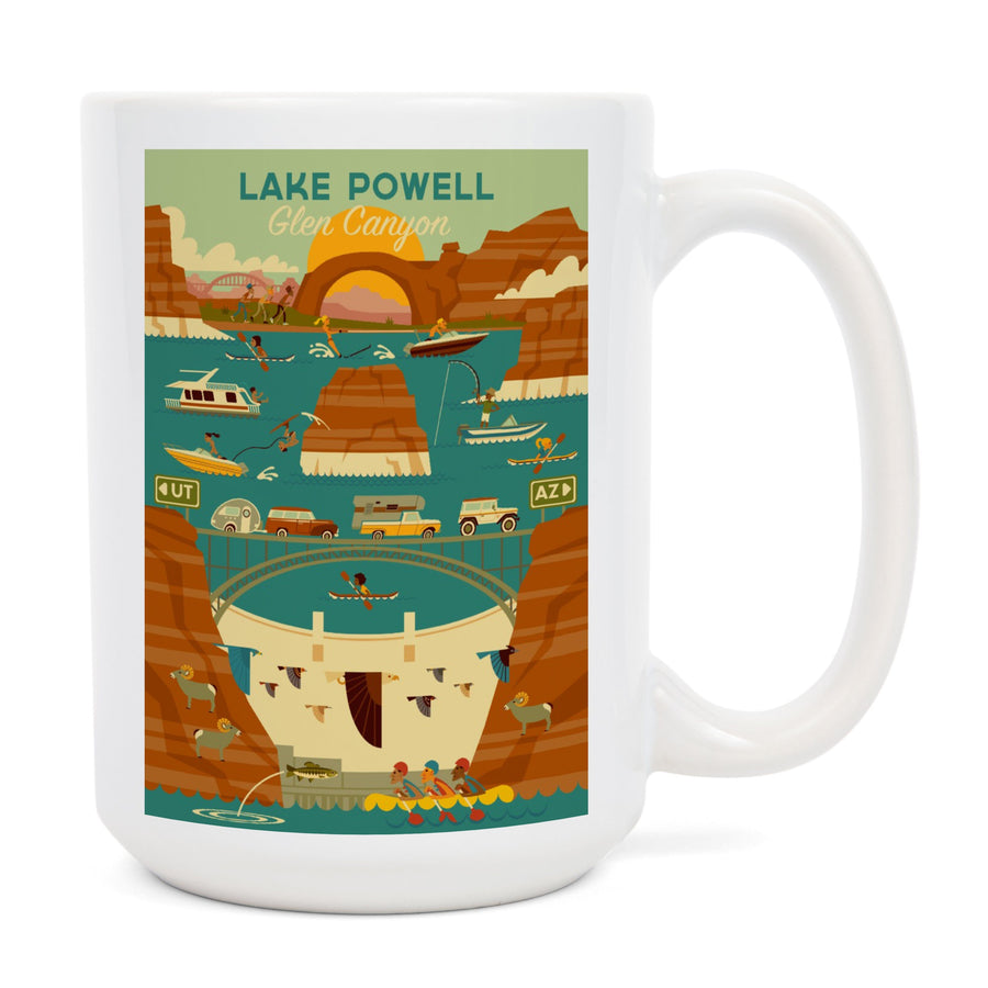 Lake Powell, Arizona, Glen Canyon Dam, Geometric, Lantern Press Artwork, Ceramic Mug Mugs Lantern Press 