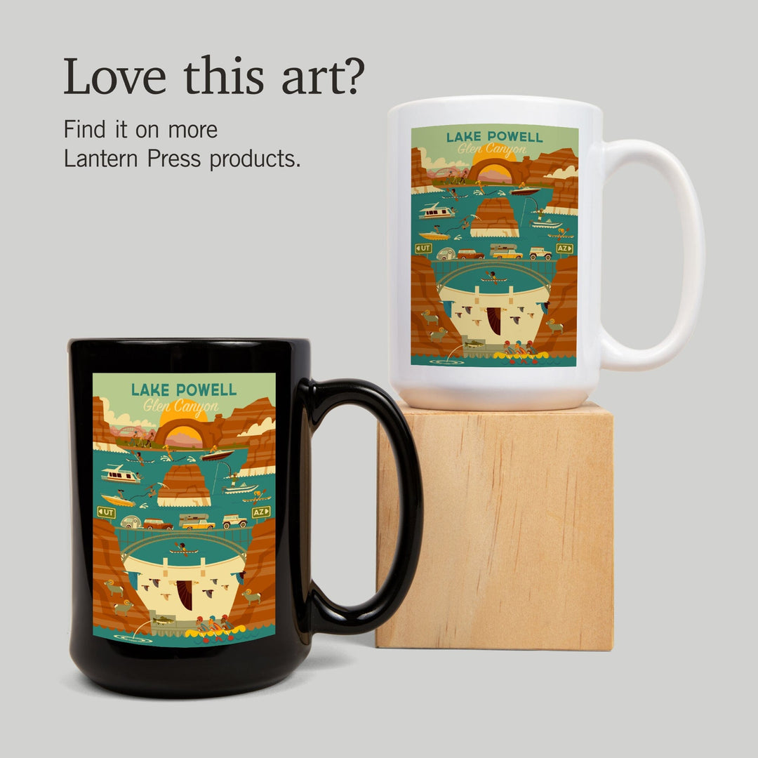 Lake Powell, Arizona, Glen Canyon Dam, Geometric, Lantern Press Artwork, Ceramic Mug Mugs Lantern Press 