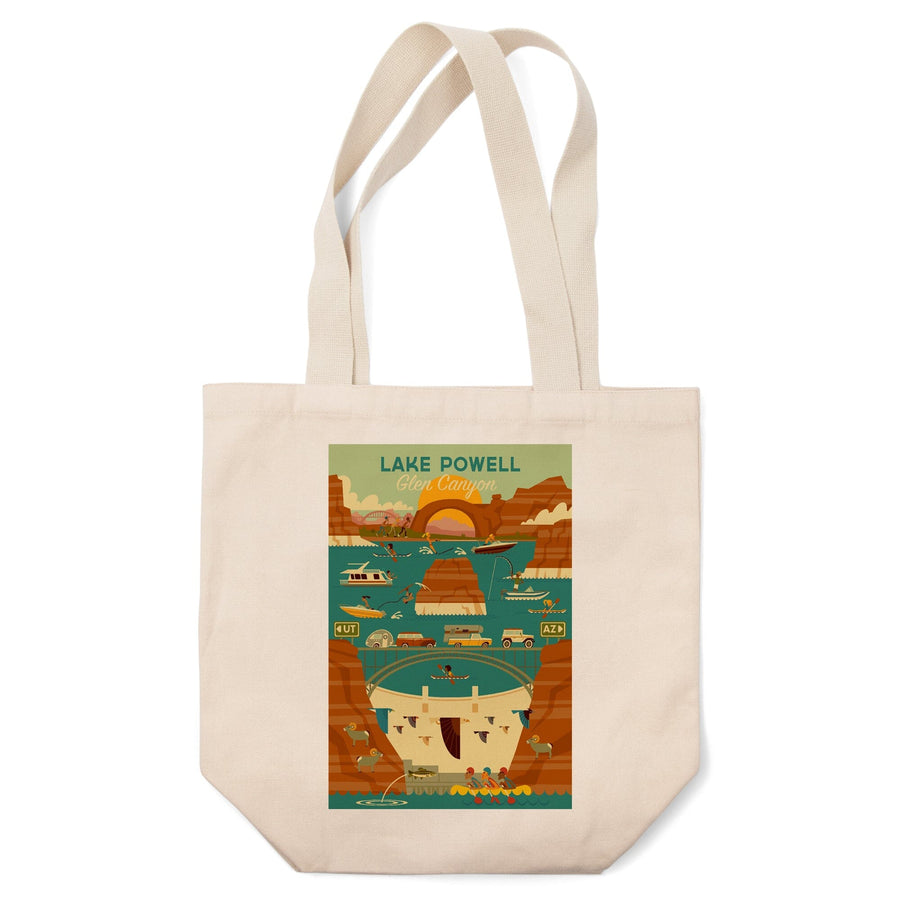 Lake Powell, Arizona, Glen Canyon Dam, Geometric, Lantern Press Artwork, Tote Bag Totes Lantern Press 