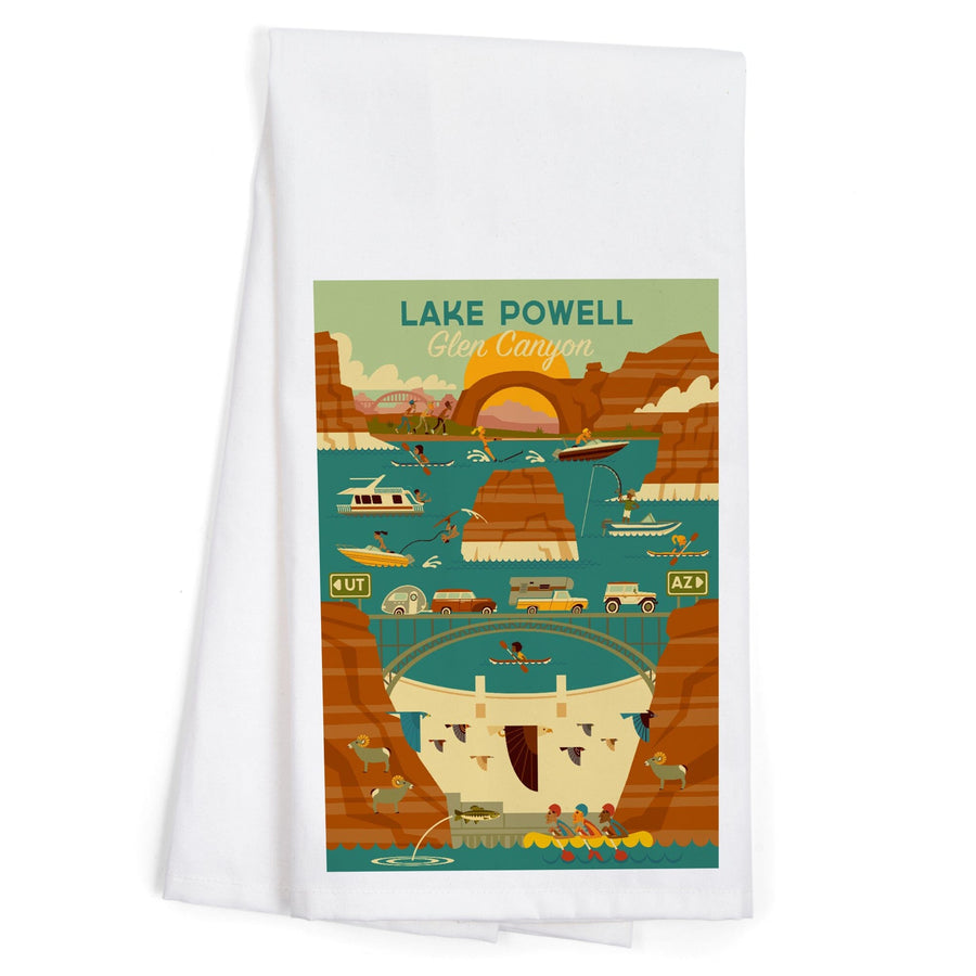 Lake Powell, Arizona, Glen Canyon Dam, Geometric, Organic Cotton Kitchen Tea Towels Kitchen Lantern Press 