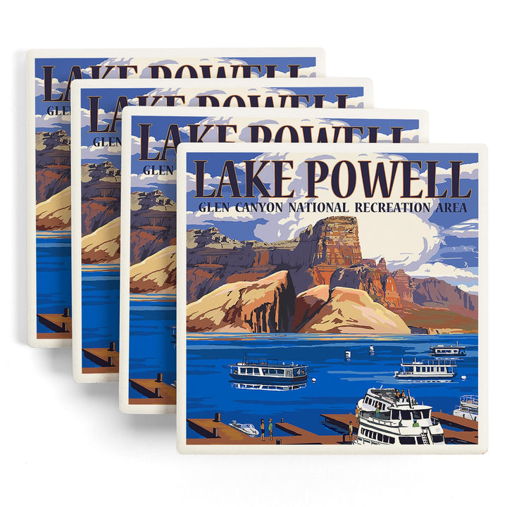 Lake Powell, Colorado, Marina View, Coasters Coasters Lantern Press 