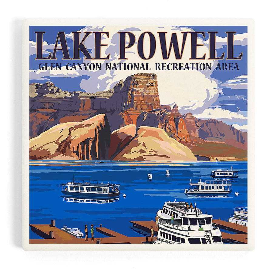 Lake Powell, Colorado, Marina View, Coasters Coasters Lantern Press 