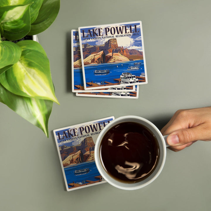 Lake Powell, Colorado, Marina View, Lantern Press Artwork, Coaster Set - Lantern Press