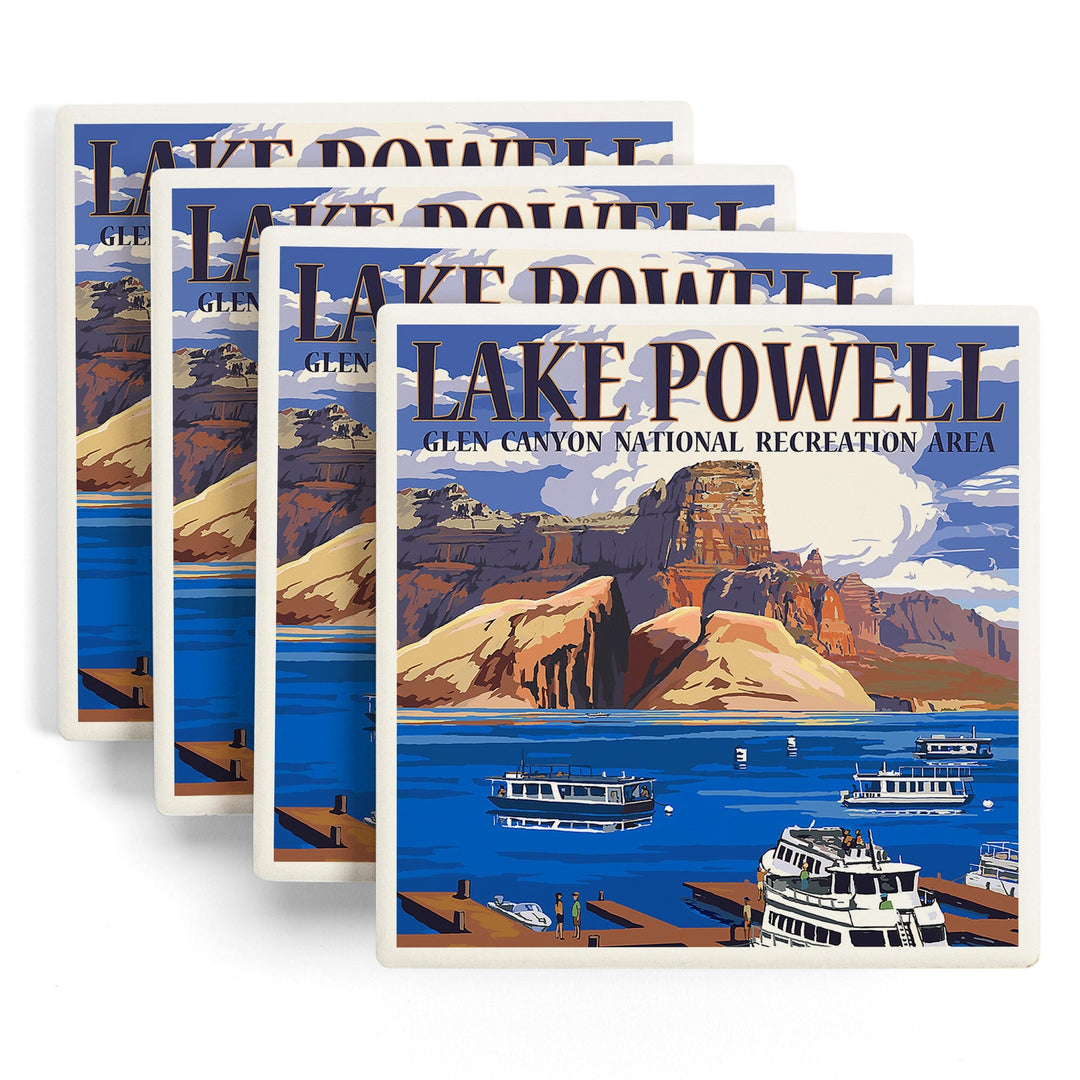 Lake Powell, Colorado, Marina View, Lantern Press Artwork, Coaster Set - Lantern Press