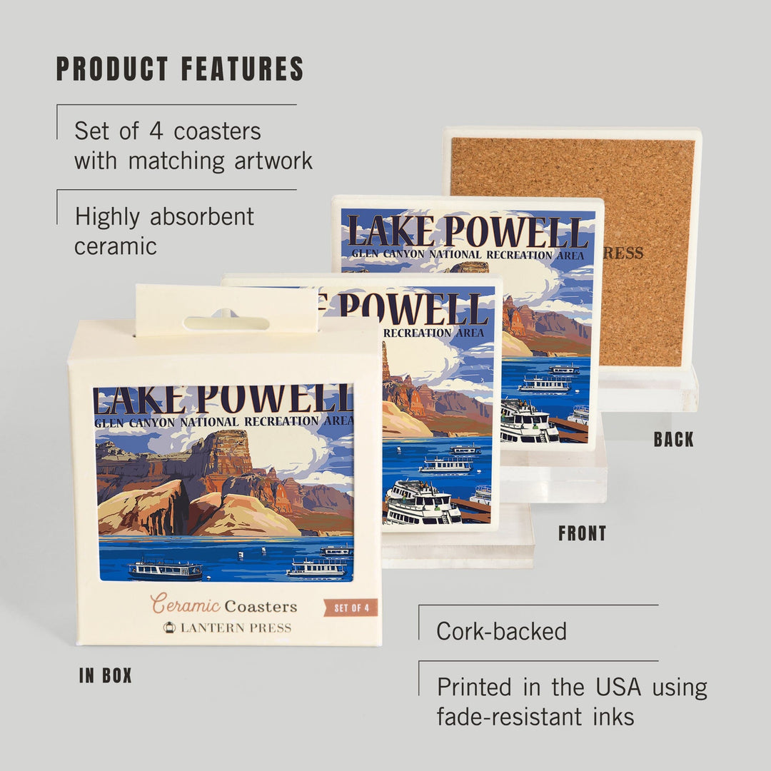 Lake Powell, Colorado, Marina View, Lantern Press Artwork, Coaster Set - Lantern Press