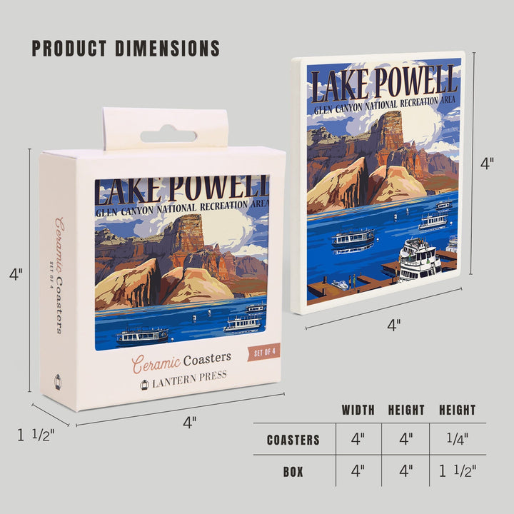 Lake Powell, Colorado, Marina View, Lantern Press Artwork, Coaster Set - Lantern Press