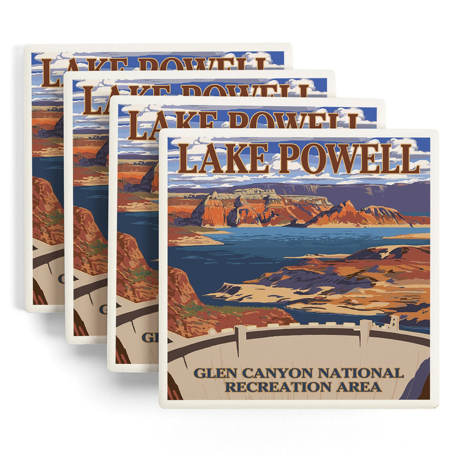 Lake Powell Dam View, Lantern Press Artwork, Coaster Set - Lantern Press