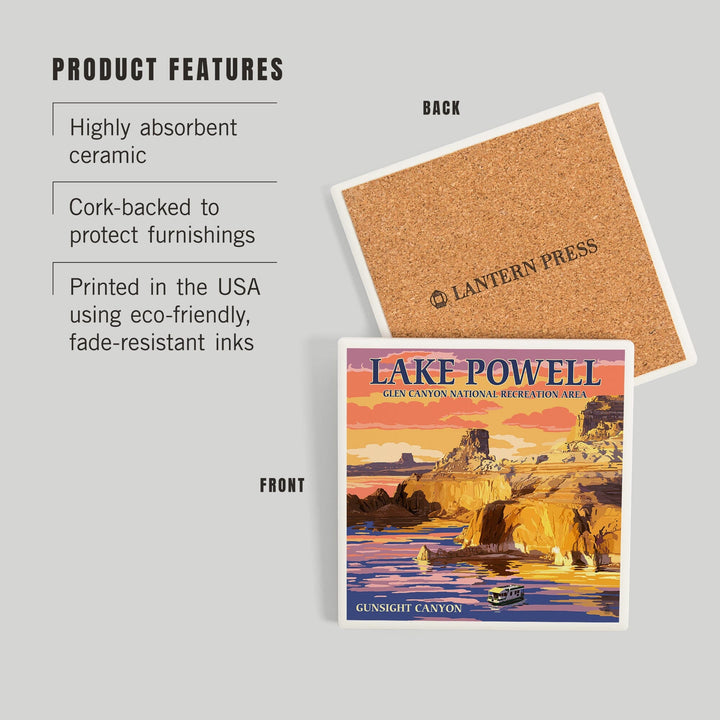 Lake Powell, Gunsight Canyon and Sunset, Coasters Coasters Lantern Press 