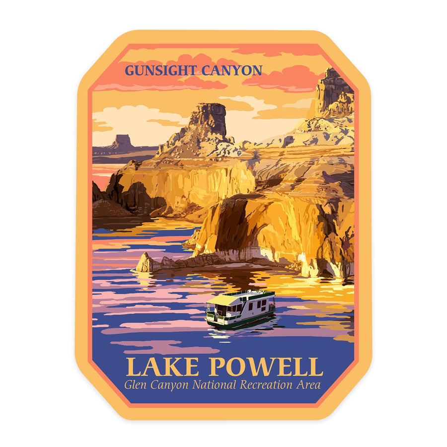 Lake Powell, Gunsight Canyon and Sunset, Contour, Vinyl Sticker Sticker Lantern Press 