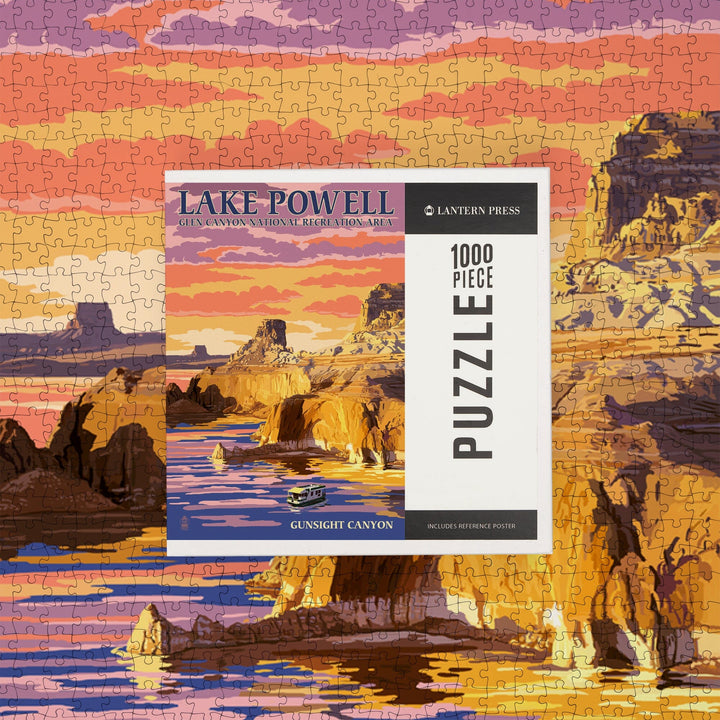 Lake Powell, Gunsight Canyon and Sunset, Jigsaw Puzzle Puzzle Lantern Press 