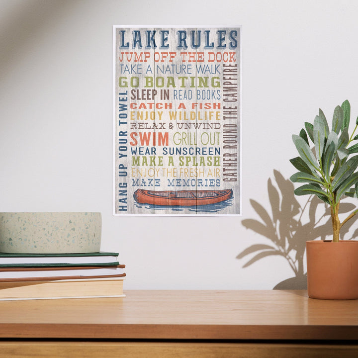 Lake Rules, Rustic Typography, Art & Giclee Prints Art Lantern Press 