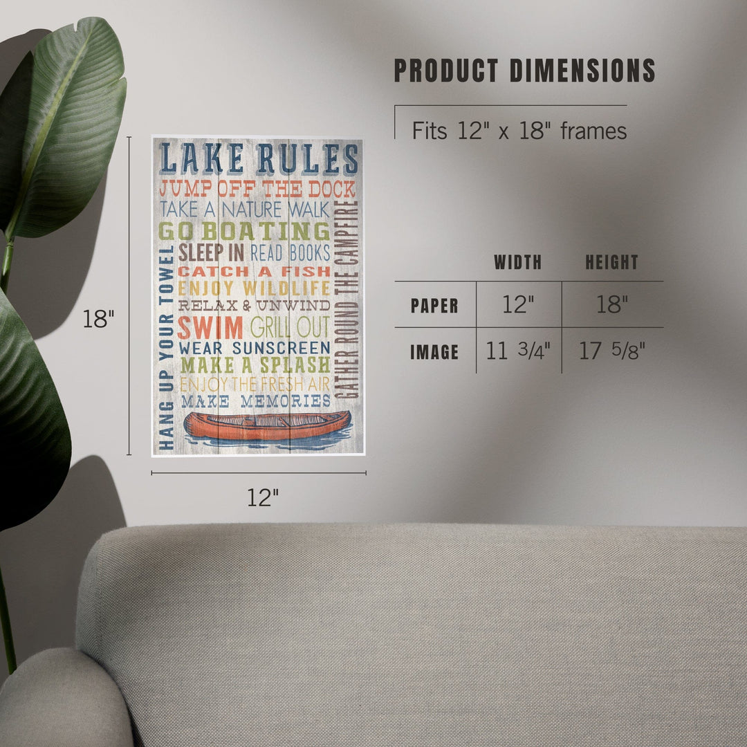 Lake Rules, Rustic Typography, Art & Giclee Prints Art Lantern Press 
