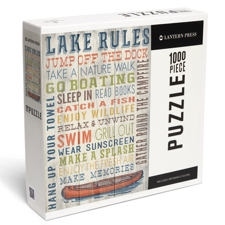 Lake Rules, Rustic Typography, Jigsaw Puzzle Puzzle Lantern Press 