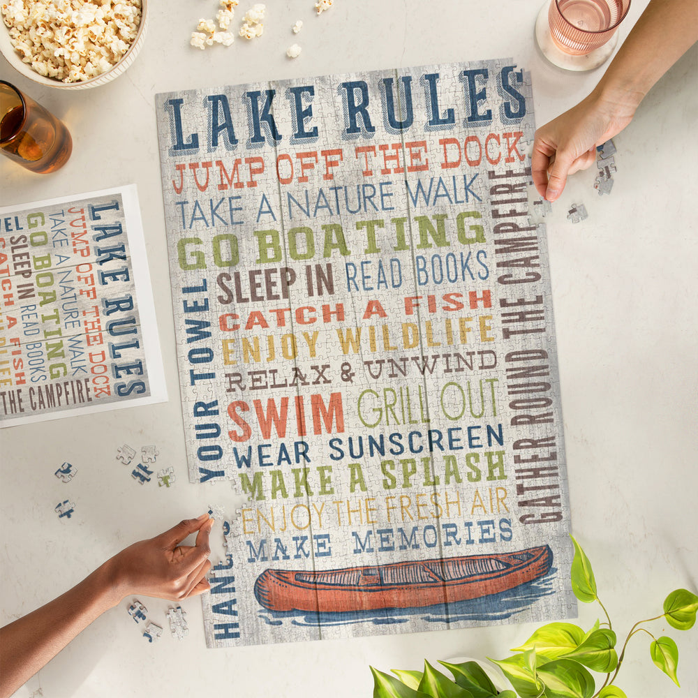 Lake Rules, Rustic Typography, Jigsaw Puzzle Puzzle Lantern Press 