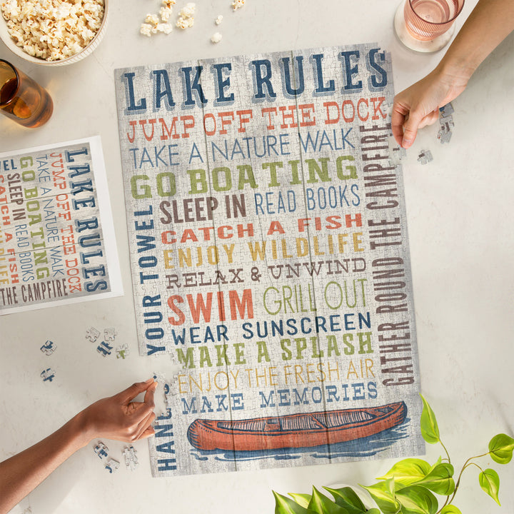 Lake Rules, Rustic Typography, Jigsaw Puzzle Puzzle Lantern Press 